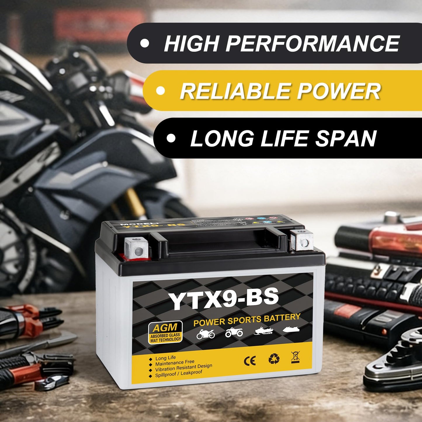 YTX14AH-BS 12V 12Ah Motorcycle Battery, 220CCA Rechargeable Maintenance Free Sealed AGM Battery, Powersport Replacement for ATV, UTV, Scooter