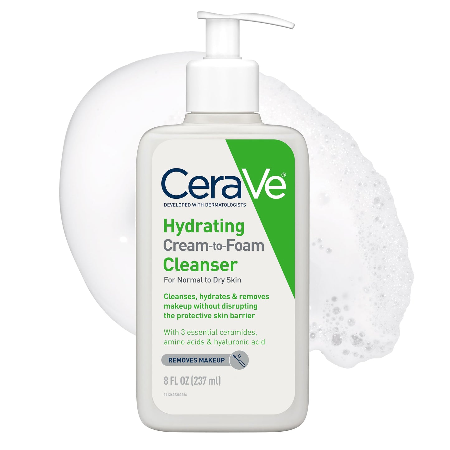 CeraVe Hydrating Cream To Foam Cleanser, Face Wash for Dry Skin, 8 Fl Oz (Pack of 12)