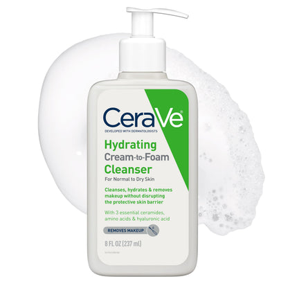 CeraVe Hydrating Cream To Foam Cleanser, Face Wash for Dry Skin, 8 Fl Oz (Pack of 12)