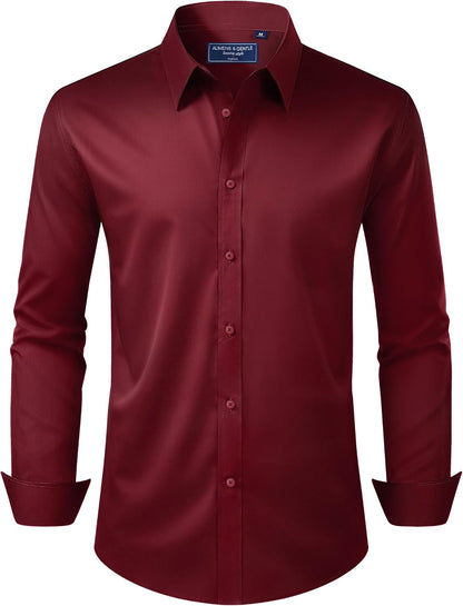 Alimens & Gentle Men's Dress Shirt Regular Fit Stretch Stain Shield Long Sleeve Solid Business Wedding Button Down Shirts