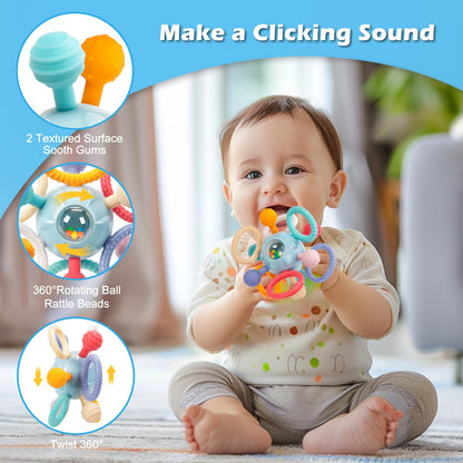 Baby Montessori Sensory Teething Toy 0-6 6-12 Months, Teether Ball & Rattle