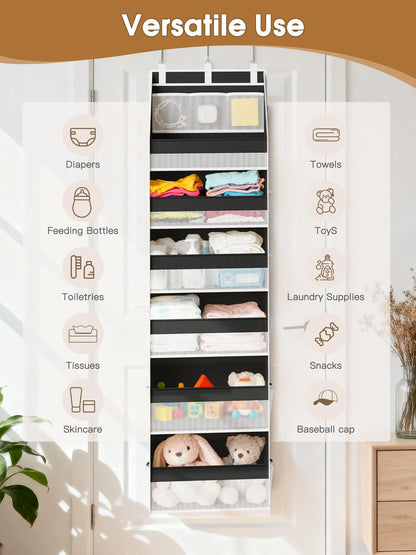 Criusia Over the Door Organizer, Heavy-Duty 6-Shelf Hanging Storage with 13 Mesh Pockets, 55lbs Capacity Behind the Door Storage for Nursery, Bathroom, Bedroom, and Dorm, White