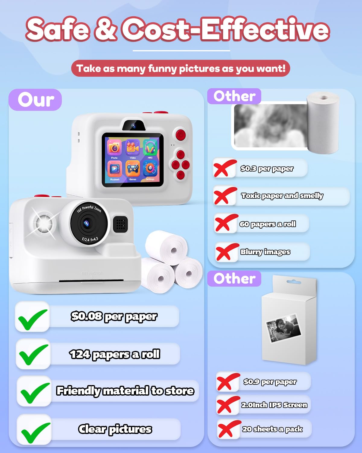 Dylanto Kids Camera Instant Print,1080P Kids Instant Cameras that Print Photos,Christmas Birthday Gifts for Girls Age 3-12,Portable Toy for 3 4 5 6 7 8 9 10 Year Old Girls Boys Pink
