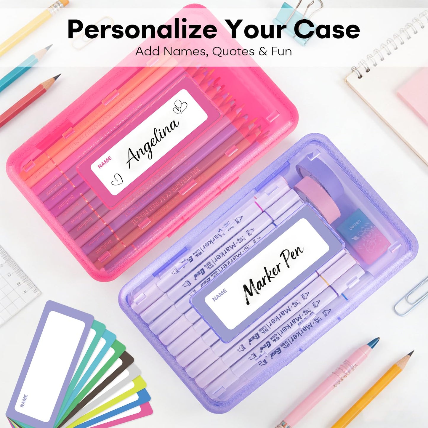 Clear Plastic Hard Pencil box Case with Personalized Sticker for Girl Boy