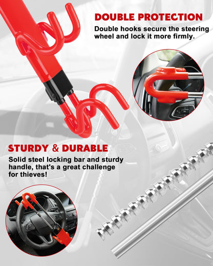 Tevlaphee Steering Wheel Lock Anti-Theft Car Device Heavy Duty Security Car Lock Antitheft Locking Devices Great Deterrent Adjustable Car Wheel Lock Anti Theft for Vehicle Truck with 3 Keys(Black)