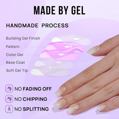 BTArtbox Press On Nails, Vanilla Cream, Short Square, Ombre Peach, 32Ct