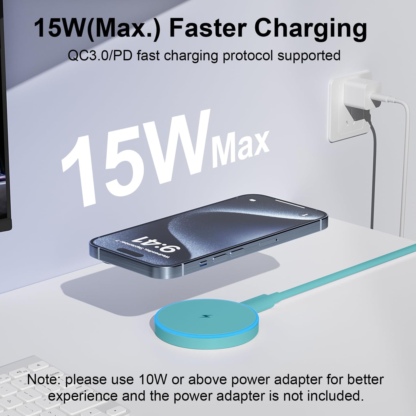 MagSafe Charger 2 Pack 15W Magnetic Wireless Charger Fast Charging Pad Compatible with iPhone 17/16/15/14/13/12 Series & AirPods 3/2/Pro Magnetic MagSafe Charging Pad with Dual Ports-Blue