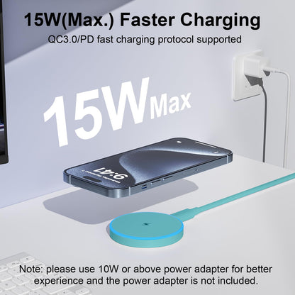 MagSafe Charger 2 Pack 15W Magnetic Wireless Charger Fast Charging Pad Compatible with iPhone 17/16/15/14/13/12 Series & AirPods 3/2/Pro Magnetic MagSafe Charging Pad with Dual Ports-Blue