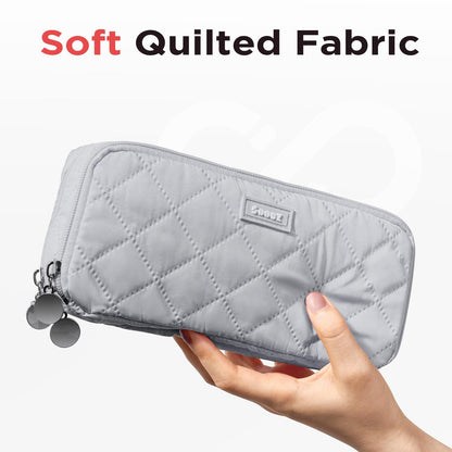 Sooez Large Pencil Case Pouch, Extra Big Pencil Bag with 8 Compartments, Pen Bag Wide Opening, Soft Quilted Pencil Pouch Organizer with Zipper, Portable Pencil Case for Teen Girls, Beige