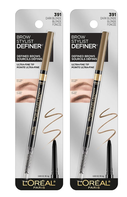 L'Oreal Paris Makeup Brow Stylist Definer Waterproof Eyebrow Pencil, Ultra-Fine Mechanical Pencil, Draws Tiny Brow Hairs and Fills in Sparse Areas and Gaps, Brunette, 0.003 Ounce (Pack of 2)