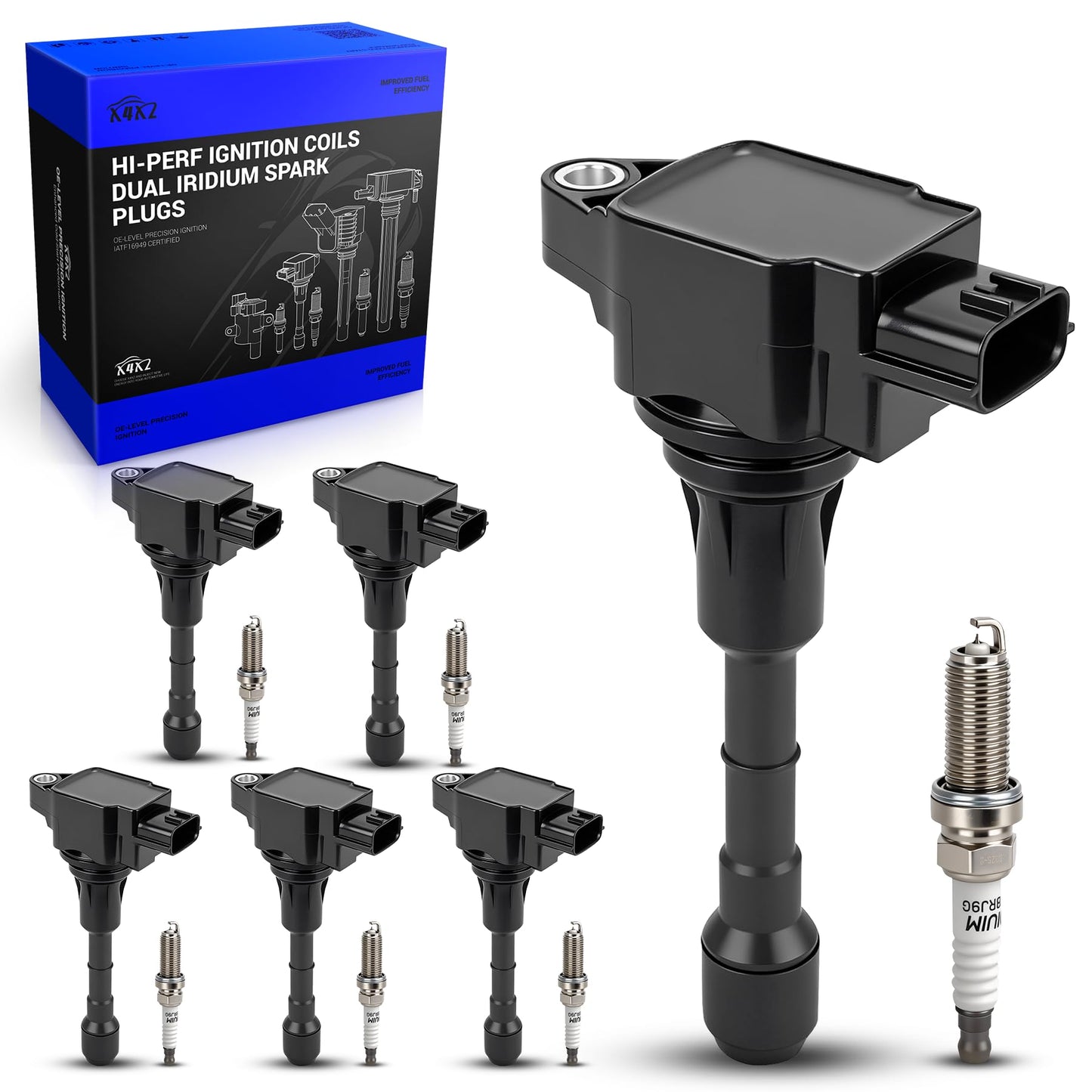 UF667 Ignition Coil & ILZFR6D11 Double Iridium Spark Plug for BMW 2.5-6.0L