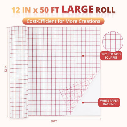 YRYM HT Transfer Tape for Vinyl, 12" x 50 FT, Medium Tack, Red