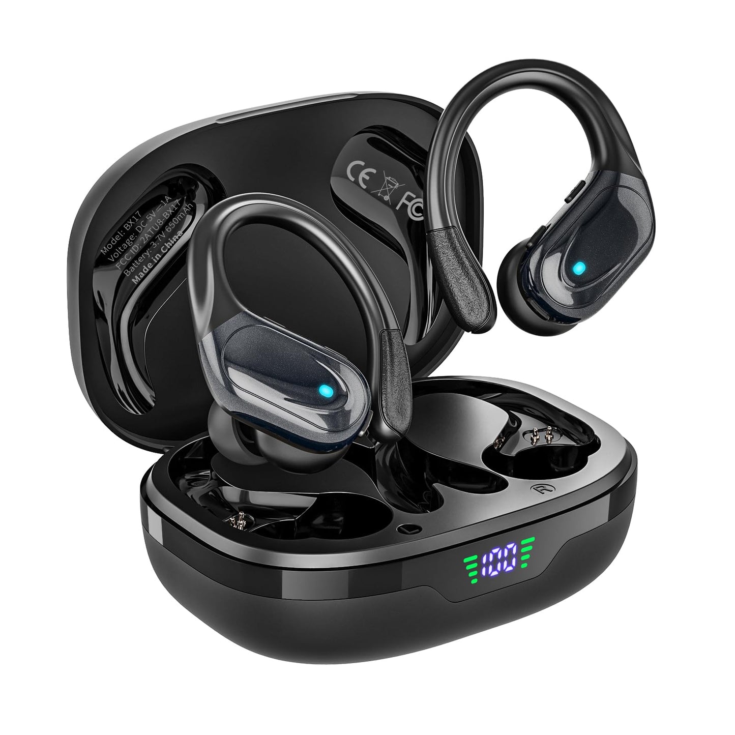 HAOYUYAN Wireless Earbuds, Sports Bluetooth Headphones, 80Hrs Playtime Ear Buds with LED Power Display, Noise Canceling Headset, IPX7 Waterproof Earphones for Workout/Running (Purple)