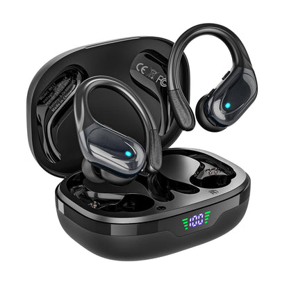 HAOYUYAN Wireless Earbuds, Sports Bluetooth Headphones, 80Hrs Playtime Ear Buds with LED Power Display, Noise Canceling Headset, IPX7 Waterproof Earphones for Workout/Running (Purple)