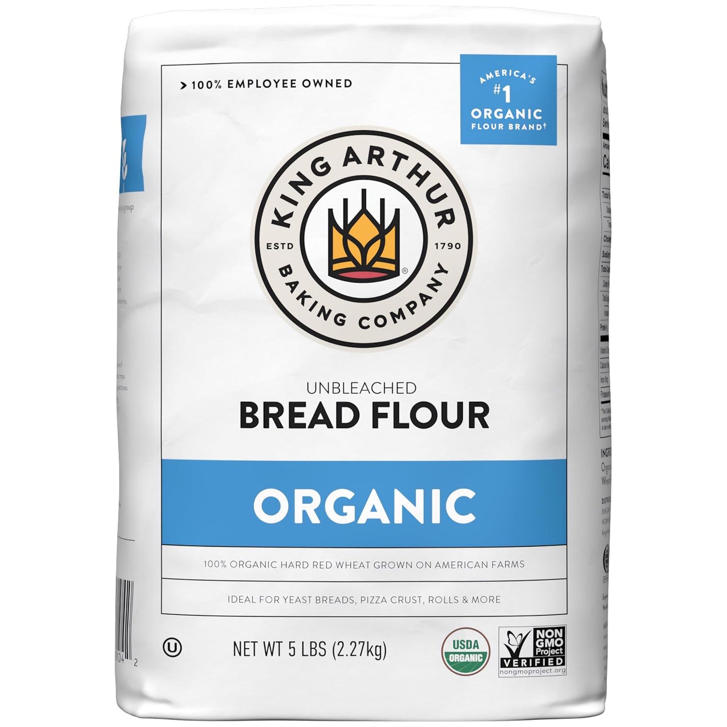 King Arthur 100% Organic Bread Flour, Unbleached, 5 lb (Pack of 1) - Non-GMO Project Verified, No Preservatives