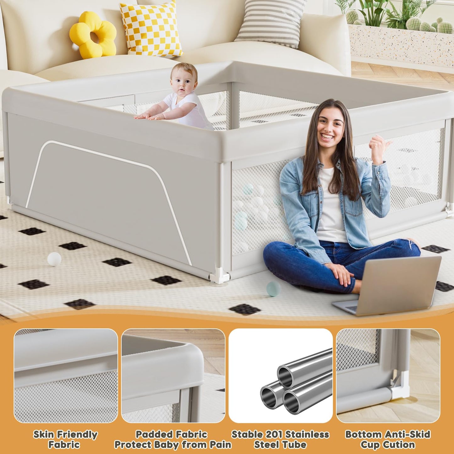 Hiaksedt Baby Playpen 50x50 Inch, Play Pens for Babies and Toddlers
