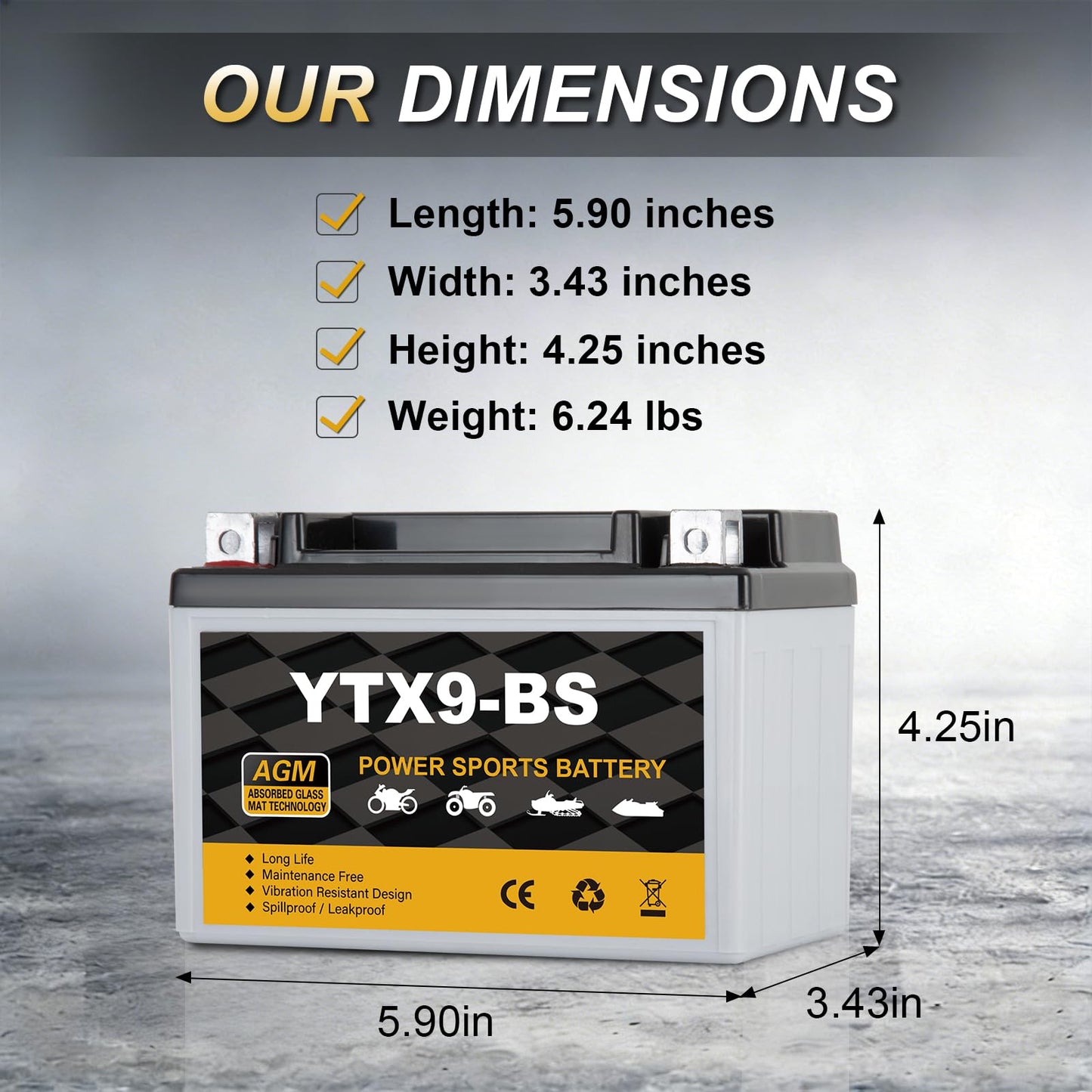 YTX14AH-BS 12V 12Ah Motorcycle Battery, 220CCA Rechargeable Maintenance Free Sealed AGM Battery, Powersport Replacement for ATV, UTV, Scooter