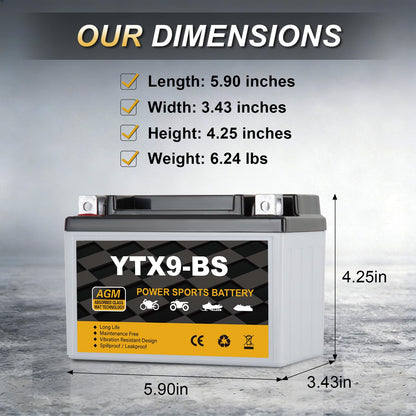 YTX14AH-BS 12V 12Ah Motorcycle Battery, 220CCA Rechargeable Maintenance Free Sealed AGM Battery, Powersport Replacement for ATV, UTV, Scooter