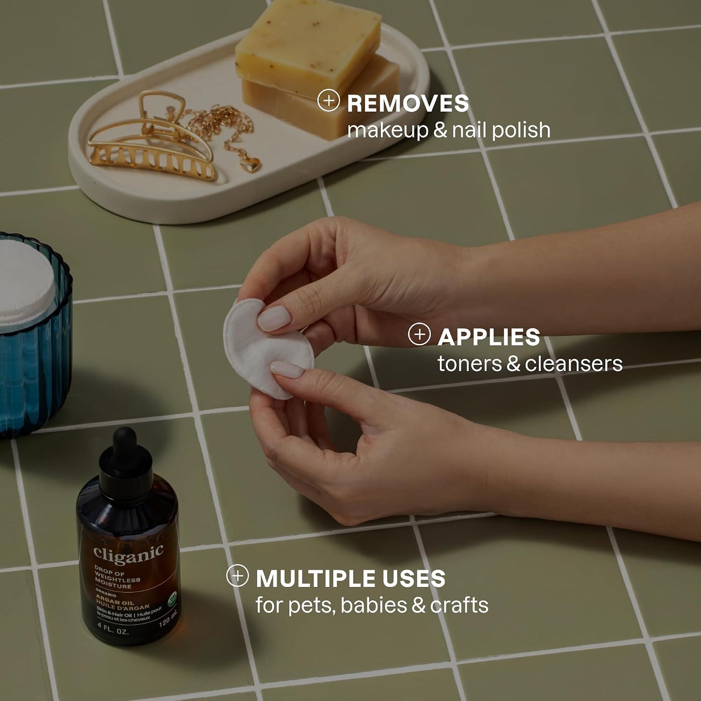 Cliganic Extra Large Face Pads (100 Count) - Soft, Extra Absorbent, Ultra Durable, Hypoallergenic, For Makeup, Nail Polish & Daily Buildup Removal, Toner & Cleanser Application, Dual Sided & Lint-Free