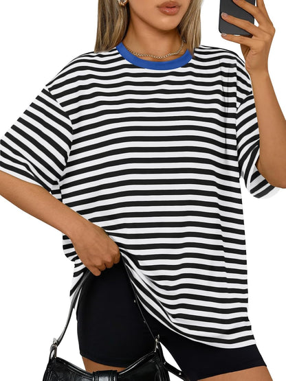 Trendy Queen Womens Oversized T-Shirts Short Sleeve Crew Neck Summer Tops
