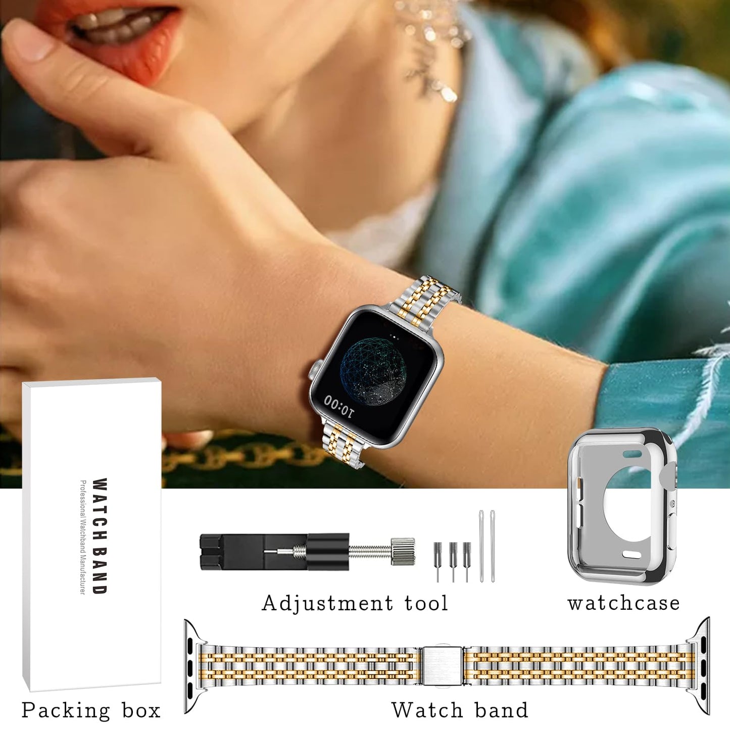 QUNDAXI Slim Watch Band Compatible with Apple Watch 41mm 45mm 42mm 44mm 40mm 38mm Metal Stainless Steel Watchband Suitable for iWatch 11/10/9/8/7/6/5/4/3/2/1/SE Series Women Luxury Strap