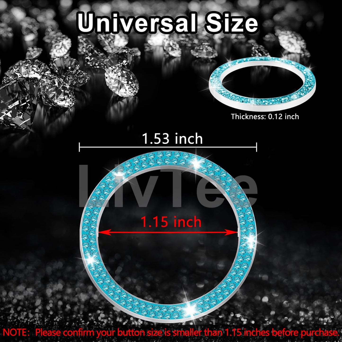 LivTee 2 PCS Crystal Double Rhinestone Car Engine Start Stop Decoration Ring, Bling Car Interior Accessories for Women, Push to Start Button Cover Sticker, Automotive Decals, Light Green