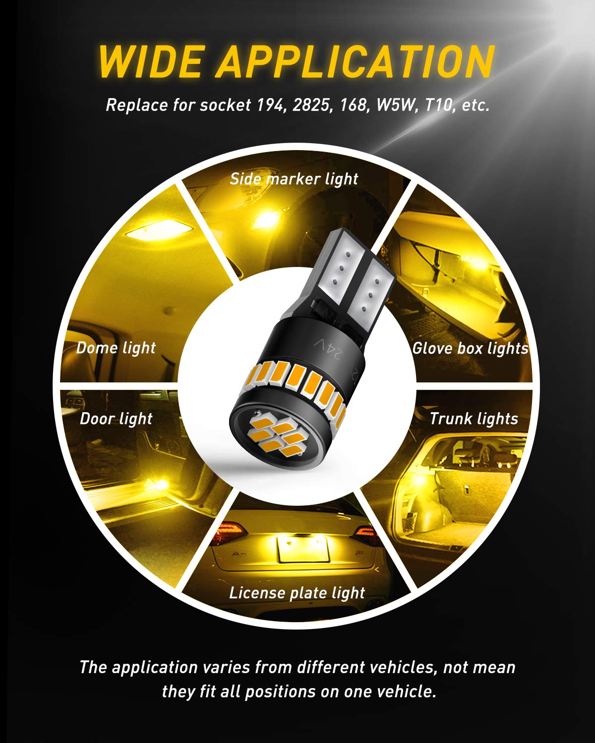 AUXITO 194 LED Bulbs for License Plate Light 168 175 2825 W5W T10 24-SMD 3014 Chipsets 6000K White for Car Dome Door Map Dash Courtesy Cargo License Plate Lights, Pack of 2