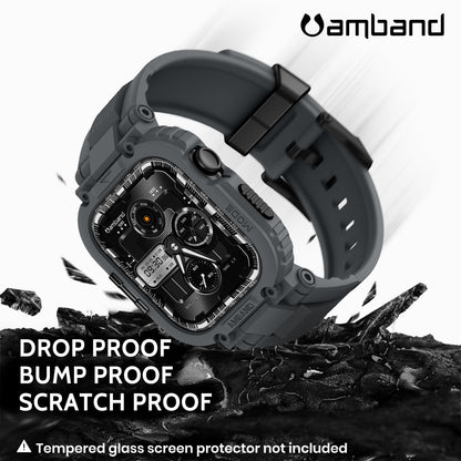 amBand Bands Compatible with Apple Watch 9/8/7/6/5/4 & SE 3/2/1 45mm/44mm Case for Men, M1 Sport Series Rugged Case Protective Cover for iWatch SE3/SE2/6/SE/5/4 44/45 mm Men Black