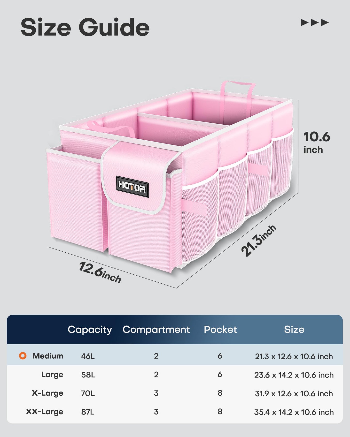 HOTOR Trunk Organizer - Foldable Car Organizer for SUVs & Sedans Storage