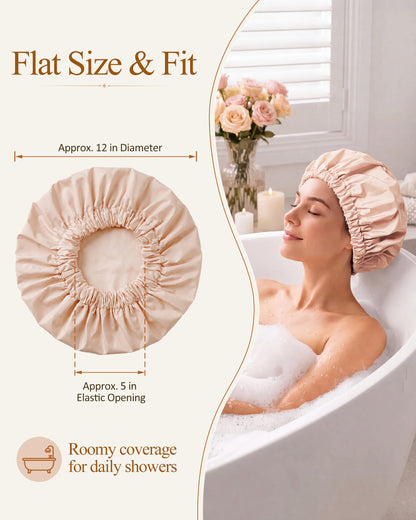 Edoneery Shower Caps for Women Reusable Waterproof, Shower Hair Cap