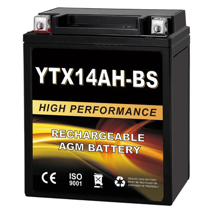 YTX14AH-BS 12V 12Ah Motorcycle Battery, 220CCA Rechargeable Maintenance Free Sealed AGM Battery, Powersport Replacement for ATV, UTV, Scooter