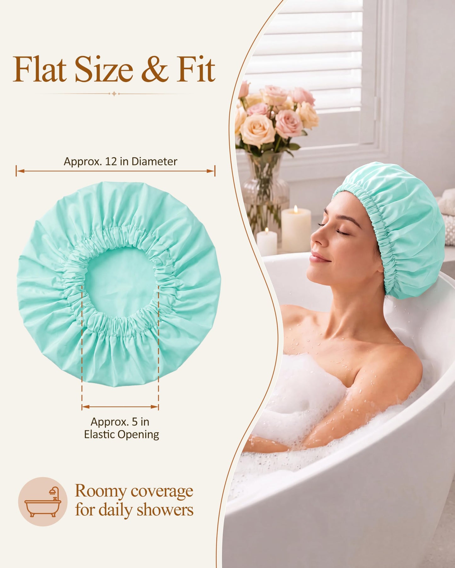 Edoneery Shower Caps for Women Reusable Waterproof, Shower Hair Cap