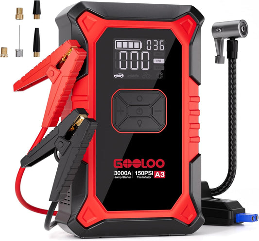 GOOLOO A3 12V 3000A Portable Jump Starter with Air Compressor