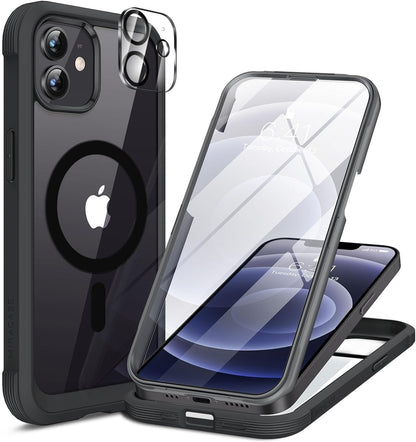 miracase for iPhone 17e Case & iPhone 16e Case, Full-Body Phone with Built-in Glass Screen Protector, [Magnetic with MagSafe] Military Drop Proof 17 E/ 16 E Cover Bumper 6.1 inch, Black