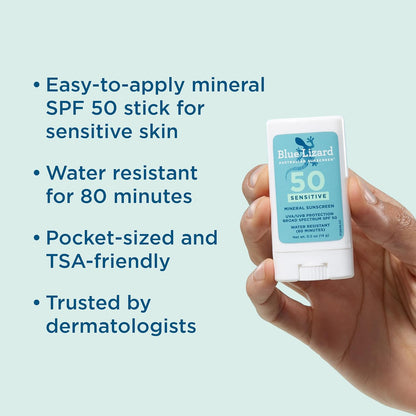 Blue Lizard Sensitive Mineral SPF 50 Sunscreen Lotion, 100% Mineral Sunscreen, UVA/UVB Protection, Infused with organic Aloe Vera, Soothes and Hydrates, 5 fl oz