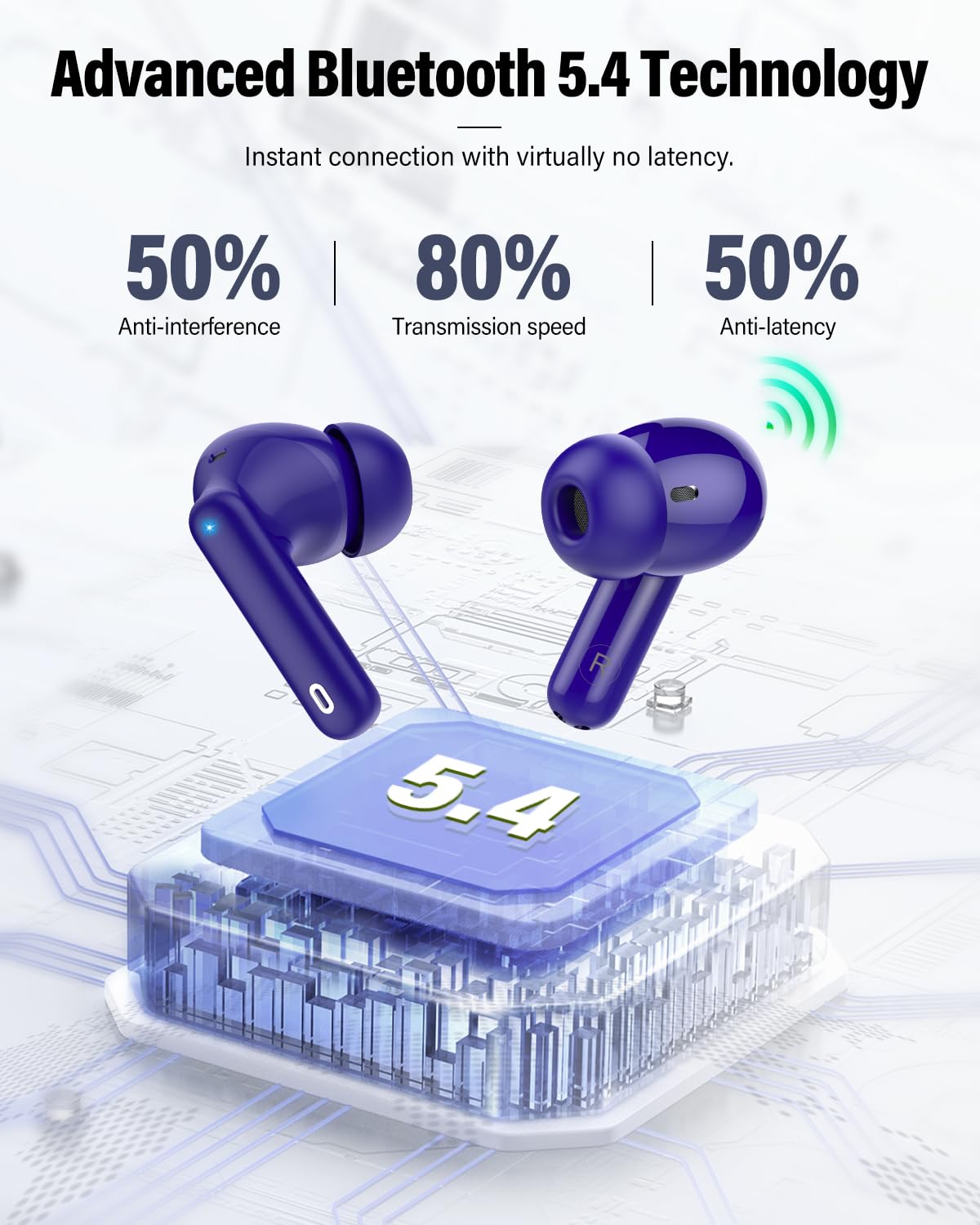 Wireless Earbuds, Bluetooth 5.4 Headphones Bass Stereo/Clear Calls, Black