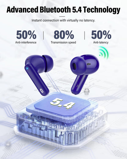 Wireless Earbuds, Bluetooth 5.4 Headphones Bass Stereo/Clear Calls, Black