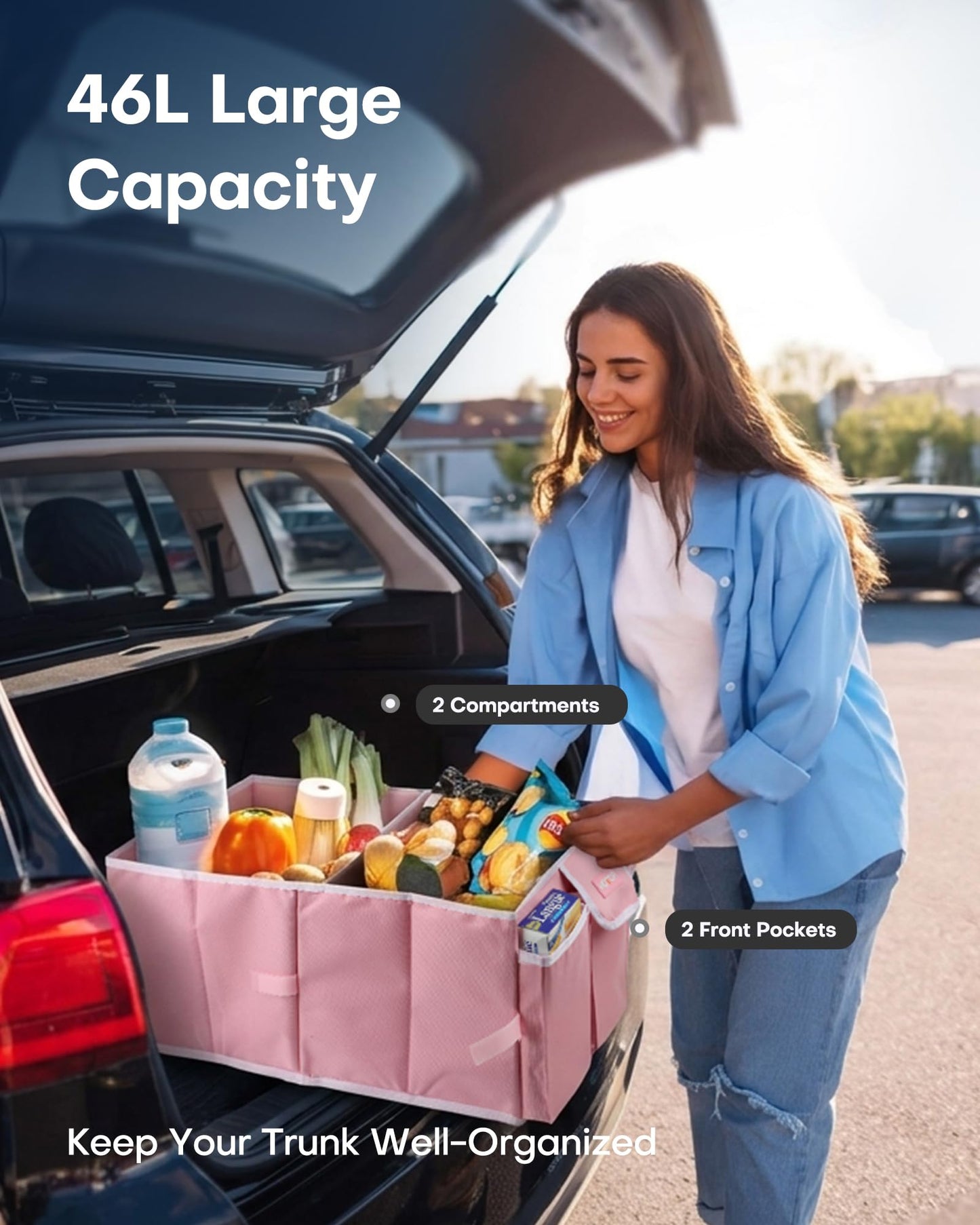 HOTOR Trunk Organizer - Foldable Car Organizer for SUVs & Sedans Storage