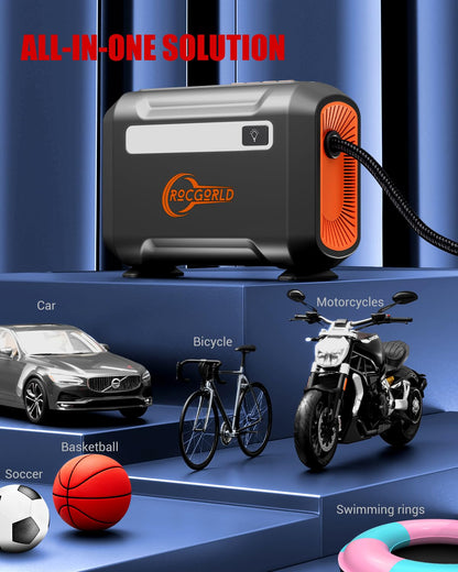 ROCGORLD R8 Tire Inflator Portable Air Compressor, DC 12V Air Compressor Portable with Large Dual Digital Screen, 3X Faster Inflation Air Pump for Car, Bike, Ball, Motor