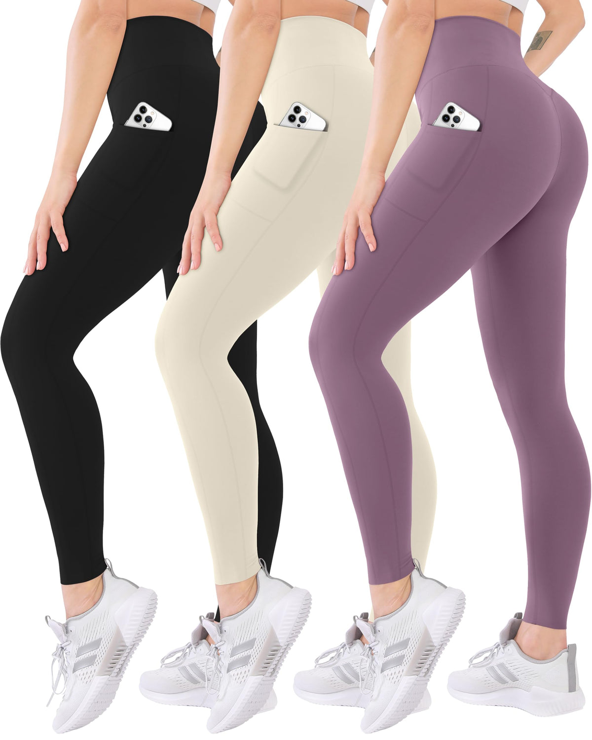Blisset 3 Pack High Waisted Leggings for Women with Pockets Soft Active Compression Pants for Yoga Running & Daily Wear