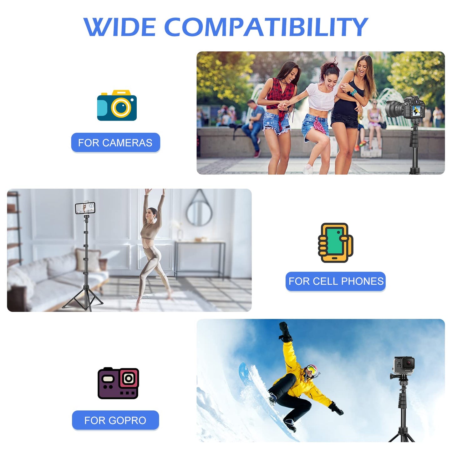 SENSYNE 72" Phone Tripod, Extendable Cell Phone Tripod Stand, Selfie Stick with Wireless Remote and Phone Holder, Compatible with iPhone Android Phone, Camera