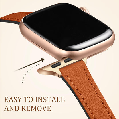 Charlam Slim Leather Band Compatible with Apple Watch Bands for Women 40mm 38mm 41mm 42mm 44mm 45mm 46mm, Top Grain Genuine Leather Strap Thin Wristband for iWatch Series 11 10 SE 9 8 7 6 5 4 3 2 1