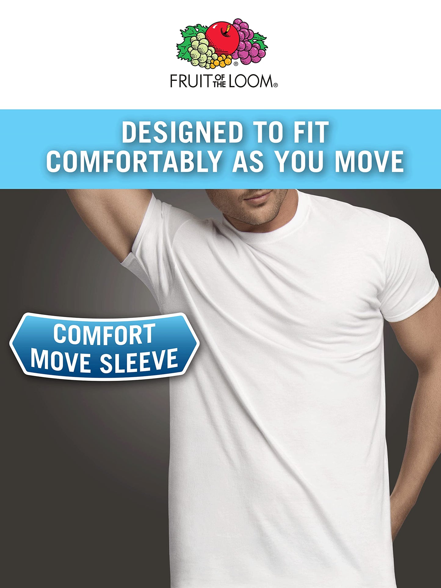 Fruit of The Loom Men's Crew Tee Undershirts, Moisture Wicking & Tag Free, Also Available in Big & Tall