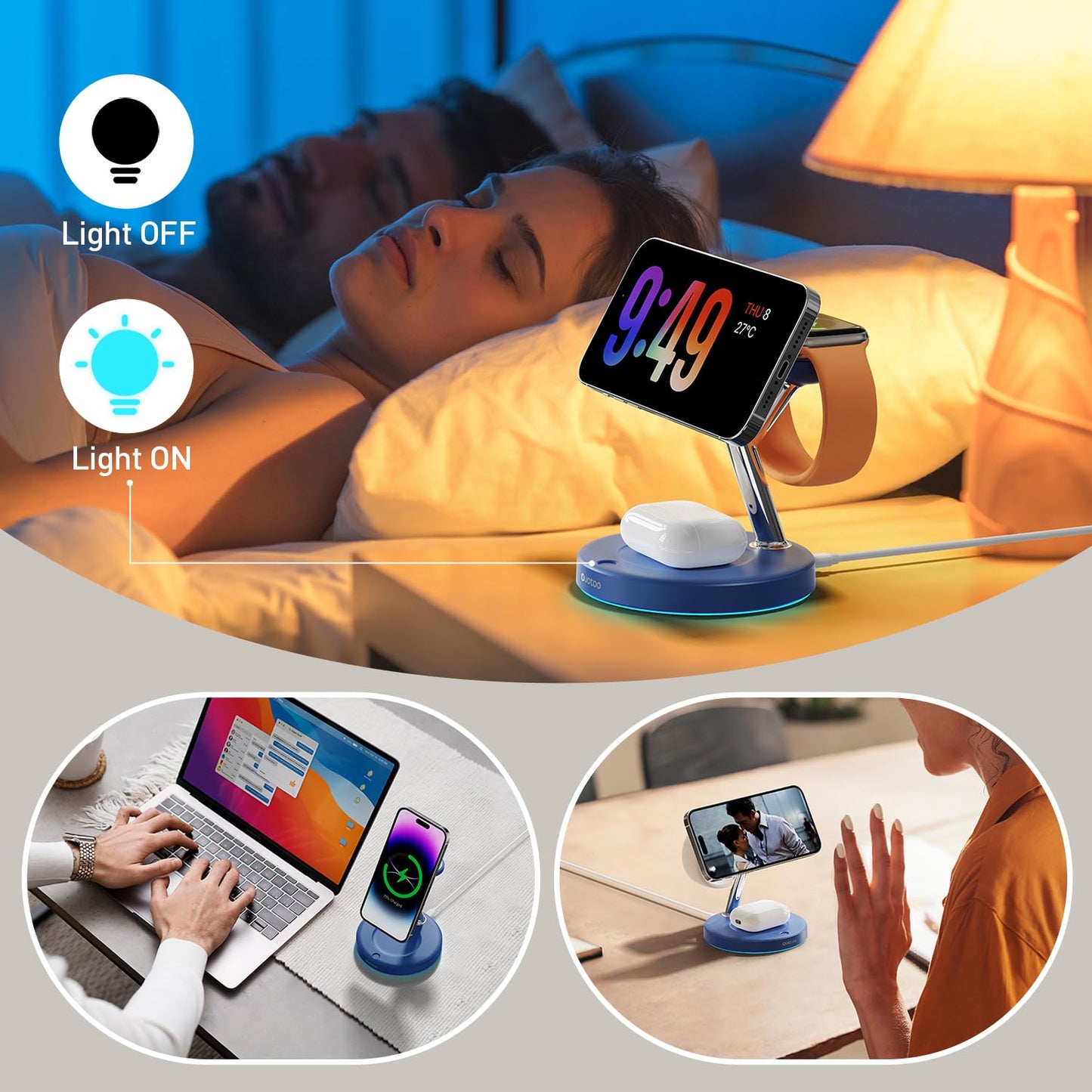 3 in 1 Mag-Safe Wireless Charger Stand for iPhone Apple Watch AirPods