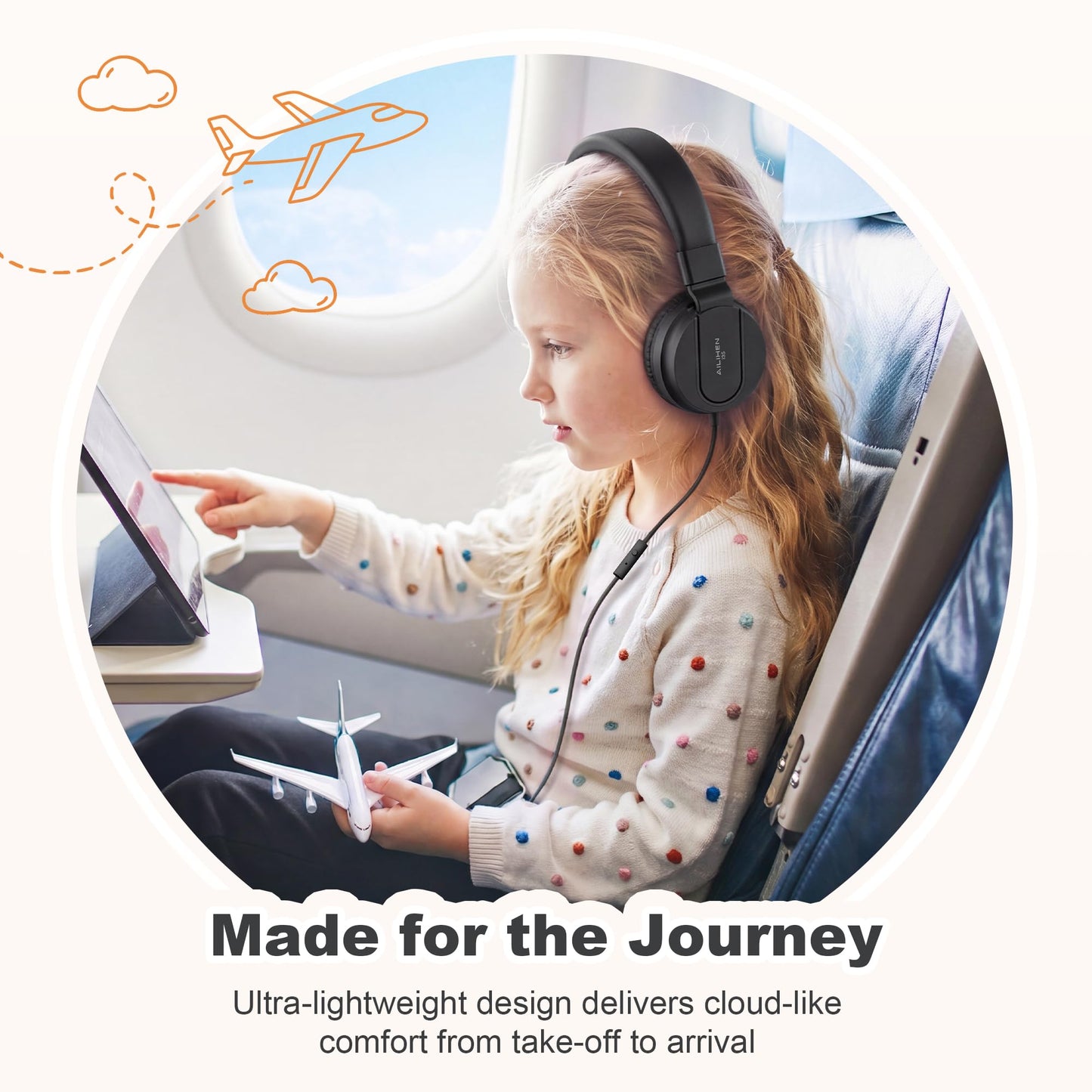 AILIHEN I35 Kids Headphones for School with Mic, 93dB Safe Volume, Orange