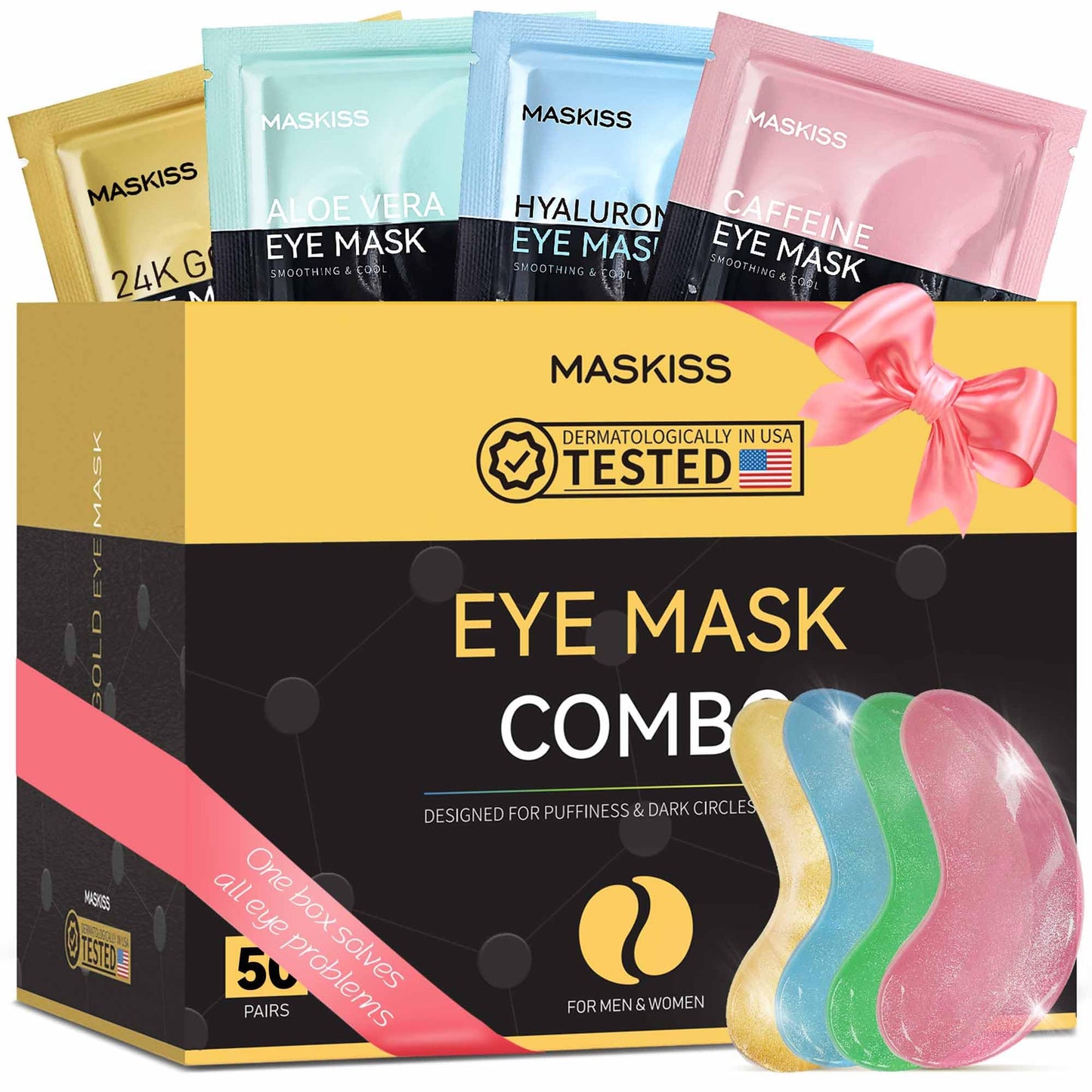 Maskiss 24k Gold Under Eye Patches (50 Pairs), eye mask, Collagen Skin Care Products, Eye Patches for Puffy Eyes, eye masks for dark circles and puffiness