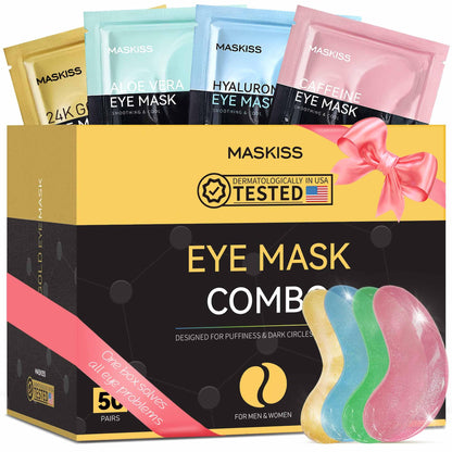 Maskiss 24k Gold Under Eye Patches (50 Pairs), eye mask, Collagen Skin Care Products, Eye Patches for Puffy Eyes, eye masks for dark circles and puffiness
