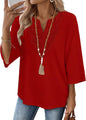 WIHOLL 3/4 Length Sleeve Womens Tops Boho V Neck Lace Shirt Trendy Blouses Dressy Casual Vacation Clothes S-3XL