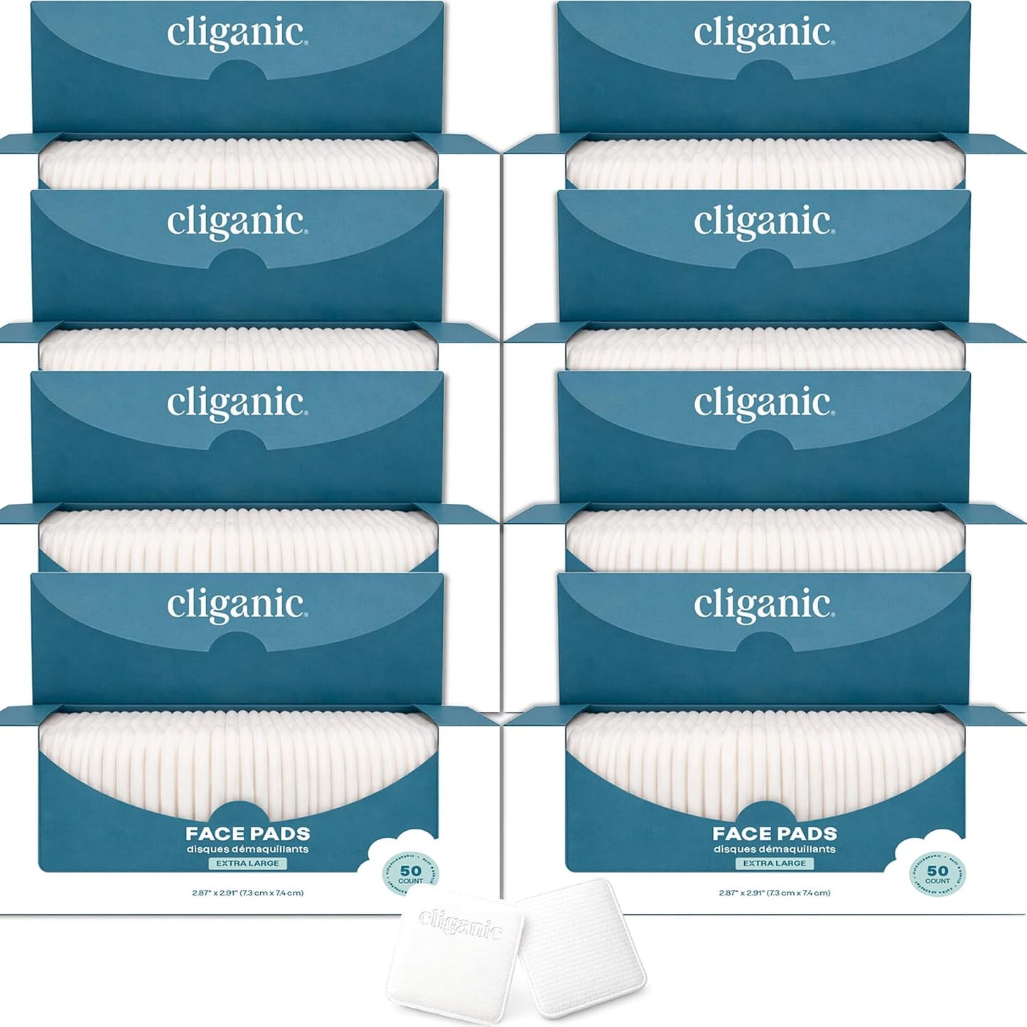 Cliganic Extra Large Face Pads (100 Count) - Soft, Extra Absorbent, Ultra Durable, Hypoallergenic, For Makeup, Nail Polish & Daily Buildup Removal, Toner & Cleanser Application, Dual Sided & Lint-Free