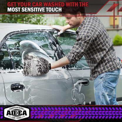 AIDEA Car Wash Mitt Microfiber, 4PK,Car Wash Brush, Green 8''X12''